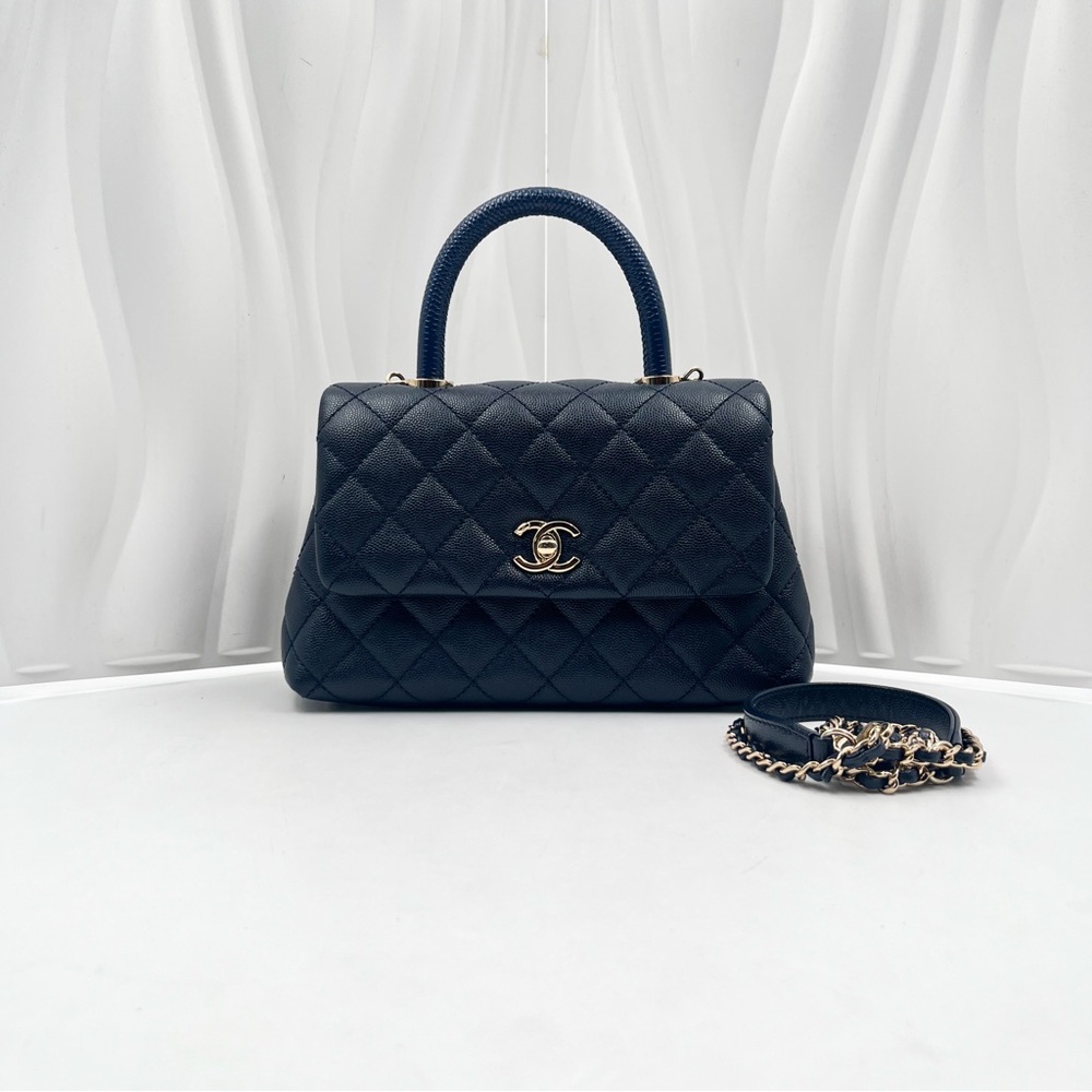 CHANEL Coco Handle Medium Flap Bag Black Caviar Leather